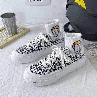 Lace Up Houndstooth Canvas Sneakers