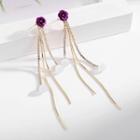 Cat Eye Stone Fringed Dangle Earring 1 Pair - Silver Needle - White - One Size