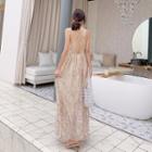 Strappy-back Sequined Maxi A-line Dress