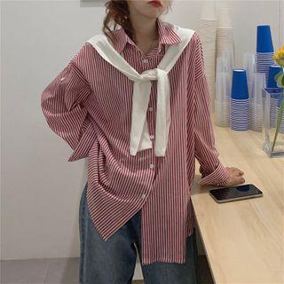 Long-sleeve Striped Tie-front Shirt