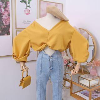Wide-neck Knotted Crop Blouse