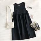 Plain Crewneck Sleeveless Dress Black - One Size