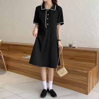 Short-sleeve Embellished A-line Polo Dress