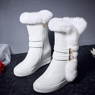 Fluffy Platform Wedge Mid-calf Boots