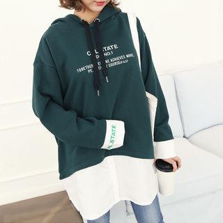 Hooded Layered-hem Lettering Top