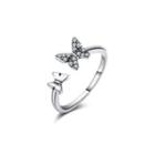 925 Sterling Silver Vintage Butterfly Cubic Zircon Adjustable Ring Silver - One Size