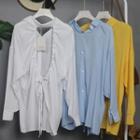 Cutout Back Drawstring Long-sleeve Blouse