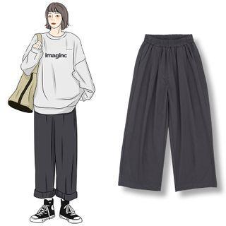 High-waist Plain Wide-leg Pants Gray - One Size