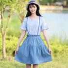 Mock Two Piece Short Sleeve Tiered Dress