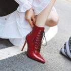 Lace-up Stiletto-heel Pointed Short Boots
