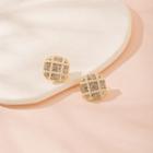 925 Sterling Silver Rhinestone Beaded Square Stud Earrings Gold - One Size