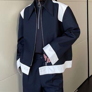 Faux Feather Panel Button Jacket