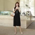 Contrast-yoke Midi Knit Hoodie Dress