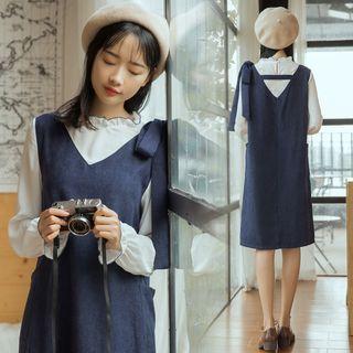 Inset Frill-trim Top Sleeveless V-neck Dress