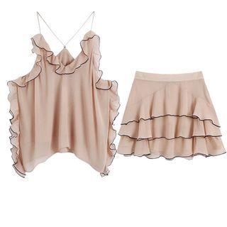 Frill Trim Camisole Top / Mini Skirt