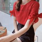 Tie-sleeve Perforated-detail Top