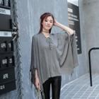 Fringed Lace-up Knit Cape