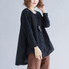 Long-sleeve Buttoned Tunic Top Black - One Size
