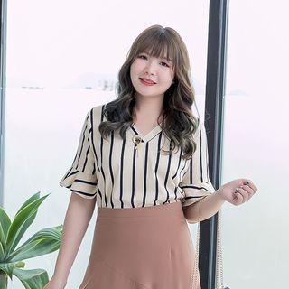 Striped Short-sleeve V-neck Top