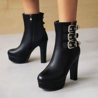 Buckled Platform High Heel Short Boots