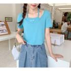 Inset Camisole Embroidered Short Sleeve Top/ Drawstring Short Sleeve Crop Top
