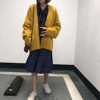 Open-front Cardigan / Polka Dot Maxi Dress