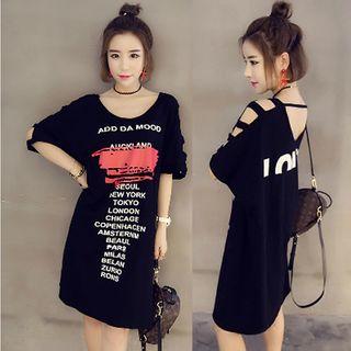 Short-sleeve Cut Out Lettering T-shirt Dress