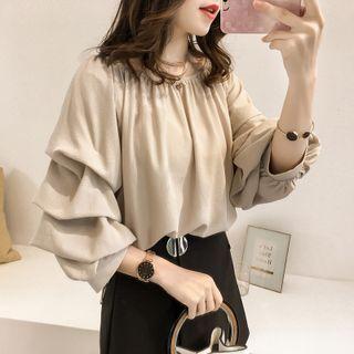 Puff-sleeve Plain Blouse / Undershorts
