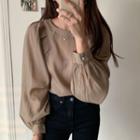 Crewneck Puff Sleeve Blouse Coffee - One Size