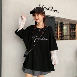 Mock Two-piece Letter Printed T-shirt
