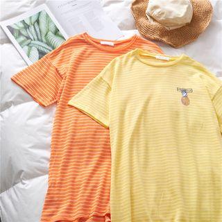 Set: Striped Short-sleeve T-shirt + Lace A-line Skirt