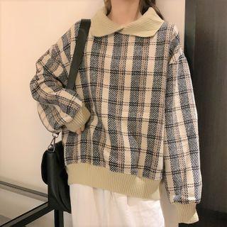Loose-fit Long Sleeve Plaid Polo Shirt