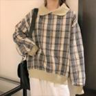 Loose-fit Long Sleeve Plaid Polo Shirt