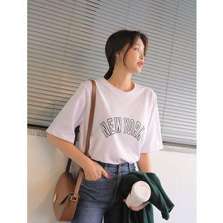 New York Printed Elbow-sleeve T-shirt