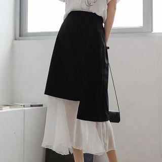 Asymmetric Chiffon Paneled A-line Midi Skirt