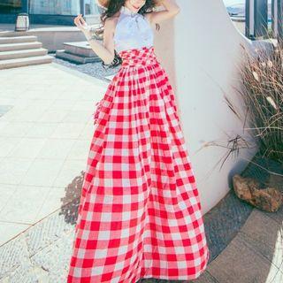 Tie-waist Gingham Cotton Halter Sheath Dress