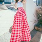 Tie-waist Gingham Cotton Halter Sheath Dress