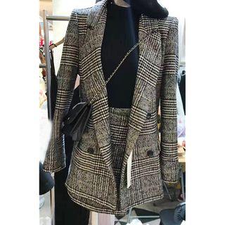 Set: Houndstooth Double Breasted Blazer + A-line Skirt