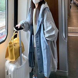 Long Hooded Button Denim Jacket