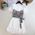 Floral Panel Short-sleeve Mini A-line Dress