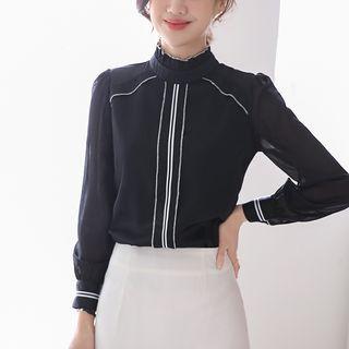 Long-sleeve Contrast Lining Blouse