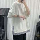 Short-sleeve Striped Panel Mock Two Piece T-shirt