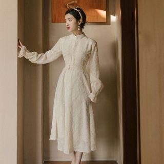 Long-sleeve / Short-sleeve A-line Midi Dress