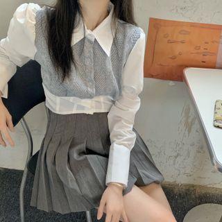 Knit Panel Shirt Light Gray & White - One Size