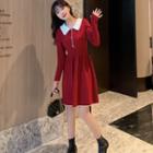 Contrast Collar Knit A-line Dress