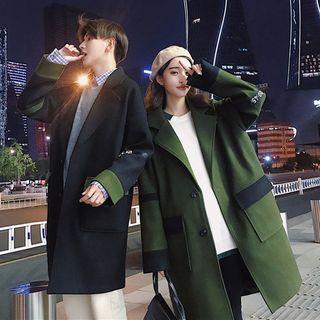 Couple Matching Contrast Panel Buttoned Coat