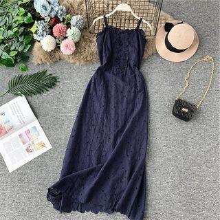Frill-trim Eyelet-lace Sleeveless Dress