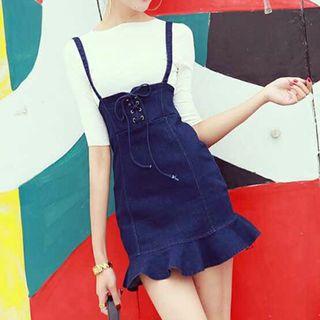 Strappy High Waist Denim Skirt