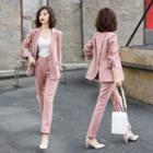 Buttoned Blazer + High-waist Plain Dress Pants