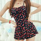 Ruffle Chili Pepper Print Swimdress